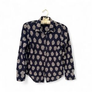 J. Crew Shirt Button Down Navy with White Floral Design Size 6